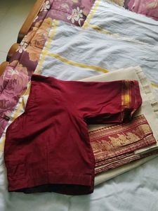 Elegant Cream Saree with Red blouse