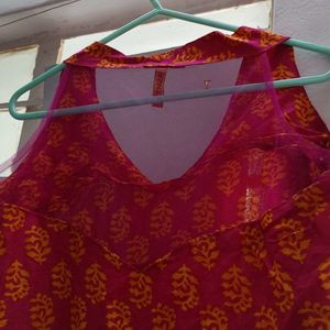 Vibrant Pink & Yellow Printed Kurta