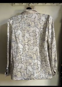 Elephant Print Button-Up Blouse