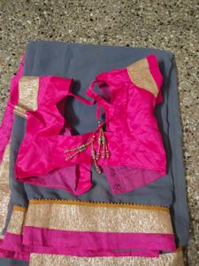Price dropped Elegant Grey Saree with Pink Border