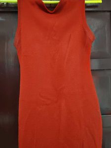 Vibrant Red Sleeveless Knit Dress