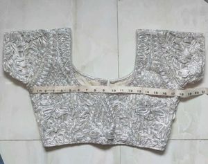 Elegant Silver Embroidered Blouse