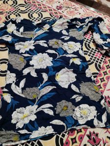 Blue Floral Bell Sleeve Top