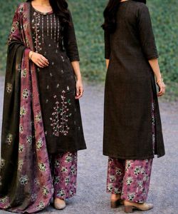 SEMI- WOOLEN BROWN KURTA SET WITH DUPATTA