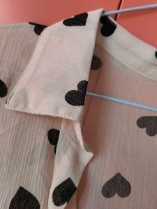 Sheer Heart Print Button-Up Shirt