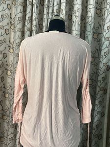 Pink V-Neck Long Sleeve Top
