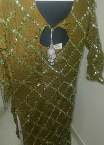 Olive Green Embellished Kurta Set with Dupatta