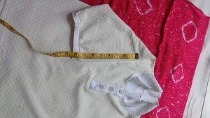 White Textured Polo Neck Top