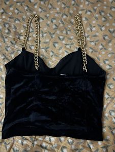 Black Velvet Chain Strap Crop Top