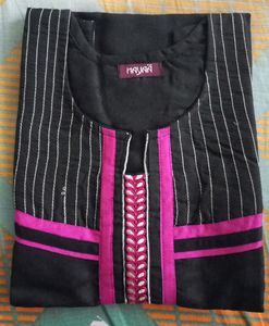 Stylish Black Kurti with Pink Accents