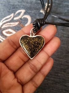 elegant black &amp; gold glitter heart pendant necklac