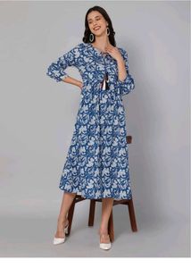 Floral Cotton A-Line Kurti Dress 💙