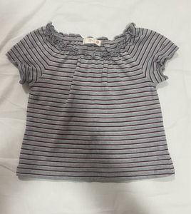 Striped Ruffle Neck Top