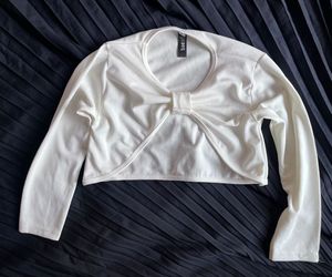White Ribbed Long Sleeve Bolero