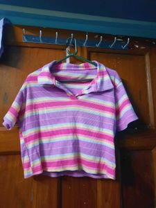 Striped Cropped Polo T-Shirt