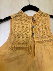 Yellow Lace Neck Sleeveless Top