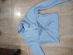 Light Blue Tie-Front Crop Top
