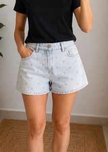 y2k star print denim shorts