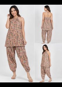 Floral Print Halter Neck Kurta Set