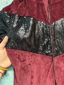 Maroon Velvet Sequin Hoodie