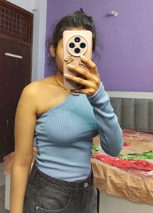 blue on shoulder sleeves top