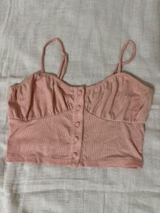 Cute Pink Button-Down Crop Top