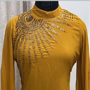 Elegant Mustard Yellow Flowy Dress