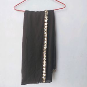 Brand New Dark Brown Dupatta With Mirror Lace