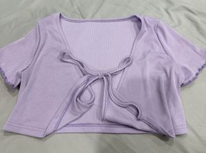 Lavender Ribbed Tie-Front Crop Top &amp; Skirt Set