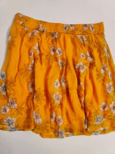 Mustard Yellow Floral Print A-Line Ski