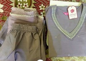 Elegant Lavender Kurta Set with Dupatta XL