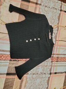 Chic Black Ribbed Button-Up Cardigan