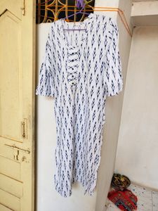 White Color Kurti With Black Prints