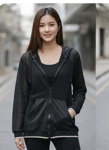 Black Mesh NET Zip-Up Hoodie