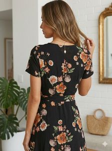 Floral Print Wrap Dress with Ruffles