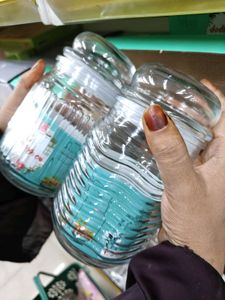 Set of 2 Decorative Glass Jars