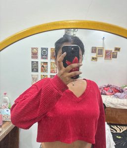 Red Cropped V-Neck top