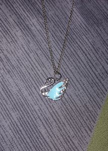 Swan Necklace Bright Blue Colour With Silver Chain