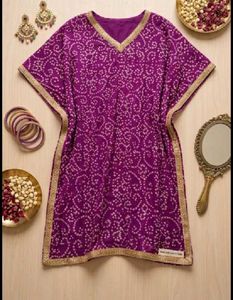 Purple Bandhani Print Kaftan Kurti