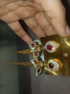 Stunning Gold Earrings with Red &amp; White Stones