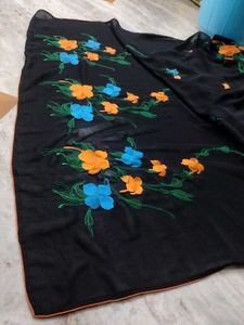 Embroidered Black Georgette Saree