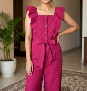 Chic Pink Ruffle Jumpsuit