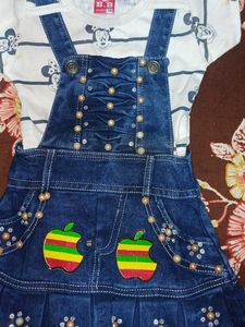 Denim Pinafore Dress with Mickey Top