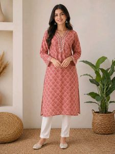 🌸 Elegant coral Printed Kurti 🌸🌸
