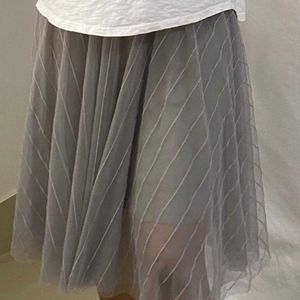 Grey Striped Tulle Skirt