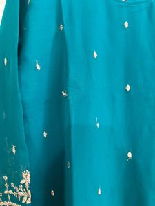 Teal Embroidered Kurta Set with Sharara