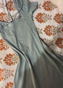 Sage Green Ribbed Coquette Dress