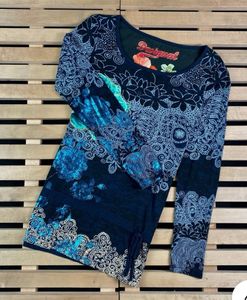 y2k vintage Desigual Blue Floral Long Sleeve Top