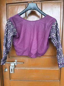 Purple Ethnic Blouse with Patterned Sleeves