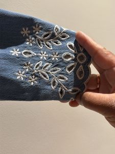Embroidered Denim Tunic Top